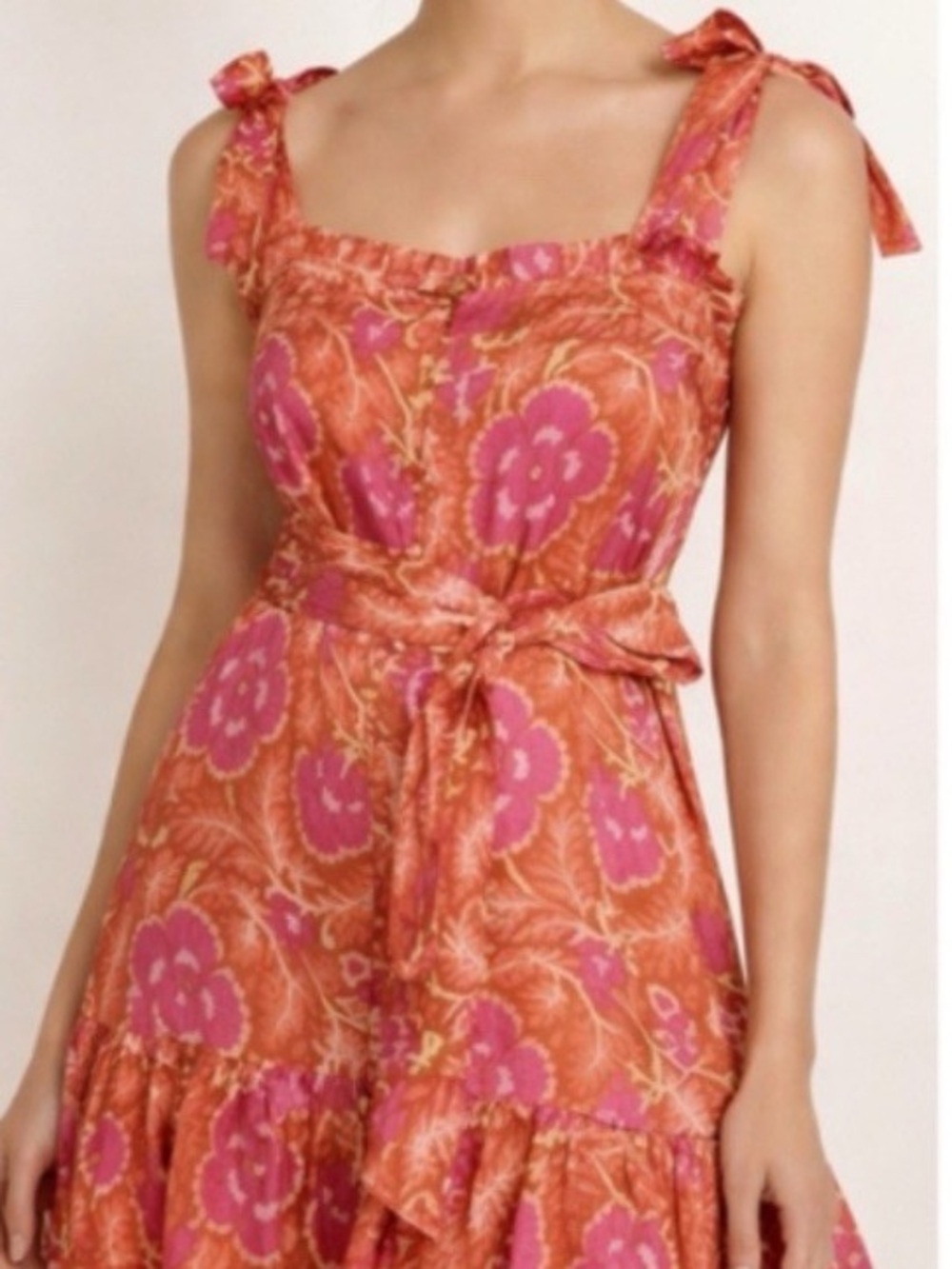 Cleobella Orange and Pink Floral Midi Dress